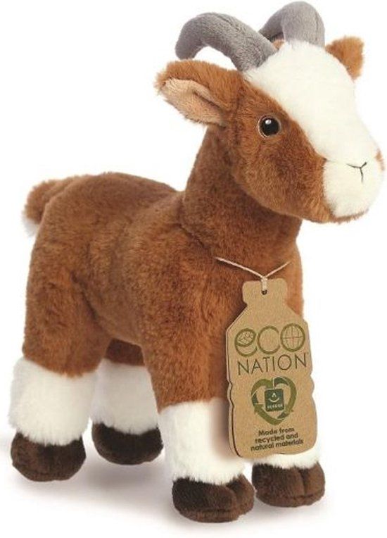 Aurora Eco Nation Pluche Knuffeldier Geit - Bruin/Wit - 27 cm