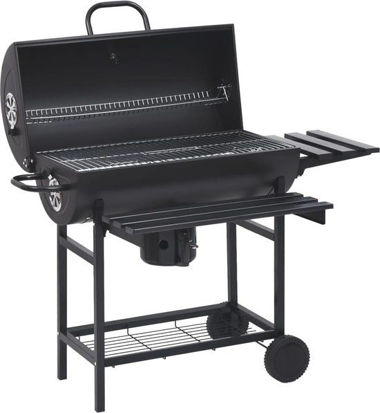 vidaXL Barbecuevat met wielen en schappen 115x85x95 cm staal zwart