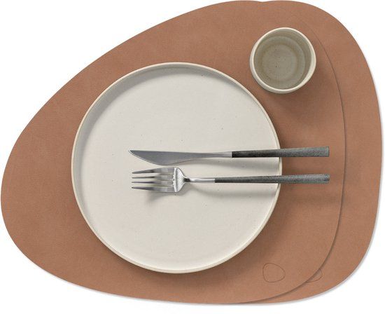 LIND DNA Placemats Nupo - Leer - Old Rose - Curved - 44 x 37 cm - 2 Stuks