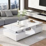 STILVORA Salontafel - Hoogglans Met Ledverlichting En 2 Lades - Met Glazen Legplanken Voor Woonkamer - Spaanplaat - Wit - 100x50x36 Cm