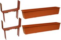 Geli Set van 2 plantenbakken terracotta rechthoekig 80 cm met beugels