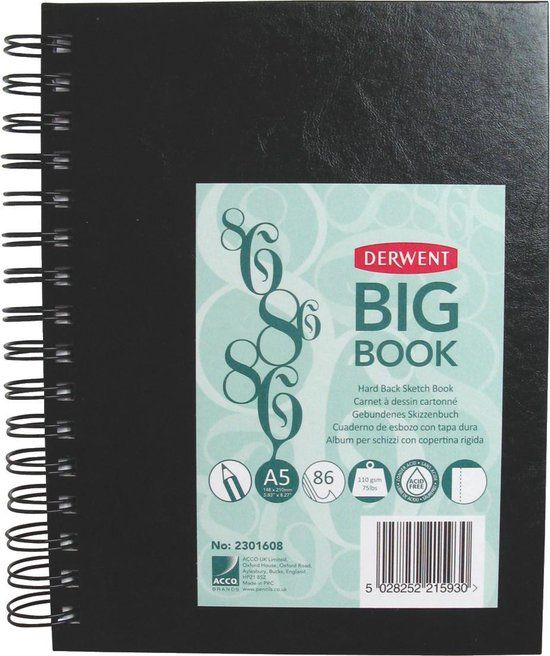 Derwent A5 Hardcover Sketchbook - 86 Sheets - Black