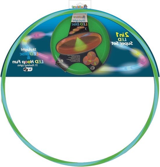 Set van 2 Hoop Fun 72 cm en Sky Light Disc Ø 27 cm - Hoepband & werpschijf met leds en licht - Sportspeelgoed voor kinderen vanaf 4 jaar en volwassenen - Blauw/groen & groen Hula hoop