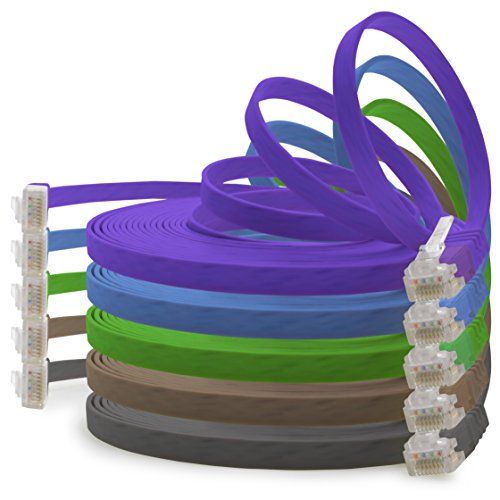 1aTTack.de 3,0 m - 5 kleuren (02) - Cat.6 platte netwerkkabel Cat6 platte kabel ultra platte Cat.6 patchkabel 1000 Mbit/s Gigabit LAN (RJ45) platte slanke micro