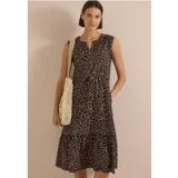 Robe mi-longue avec fente à l'encolure et imprimé