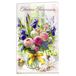 15-6610 Verjaardagskaart, boeket bloemen in reliëf, met envelop formaat 12 x 19,5 cm, voor meisjes en dames, illustratie rozen, iris vlinder, paars, binnenklep voor cheque bankbiljetten
