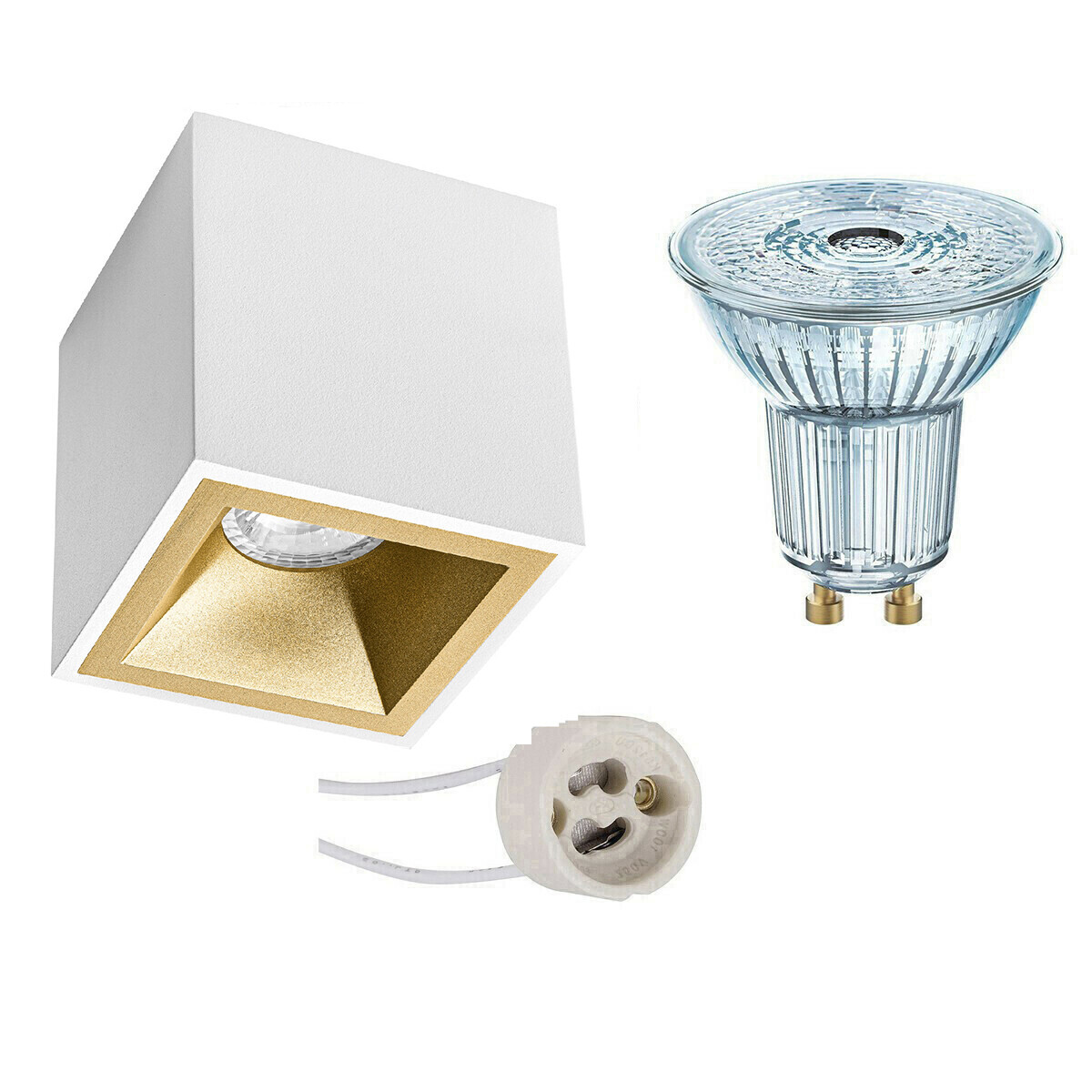 Osram Voordeelset - Opbouwspot Set - Parathom PAR16 940 36D - Pragmi Cliron Pro - GU10 Fitting - Dimbaar - Opbouw Vierkant - Mat Wit/Goud - 5.5W - Natuurlijk Wit 4000K - Verdiept - 90mm