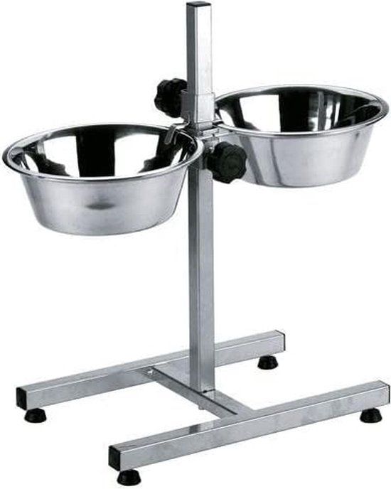 Kerbl Voerbak voor honden/katten - 2 x 2800 ml RVS - In hoogte verstelbaar - 43 cm hoog