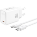 XO Design Chargeur secteur avec câble USB-C CE53, 30 W, 3 A, 1 x USB-C, blanc