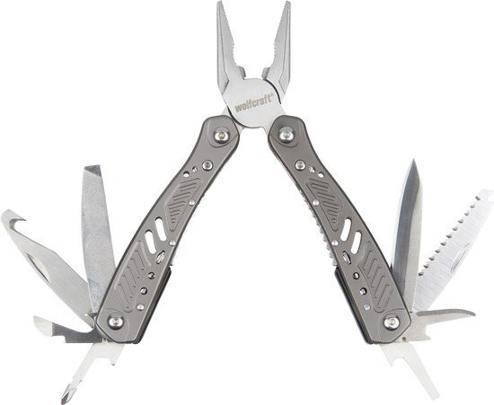 wolfcraft - Multitool Zakmes met Holster – 13 in 1 Multifunctioneel – Survival - Zilver - 4080000