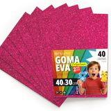 OFITURIA EVA-rubber met glitter voor creatief handwerk, glanzende schuimplaten voor doe-het-zelf, schoolprojecten, decoratieve kunst, scrapbooking, 40 x 30 cm (fuchsia glitter, 40 stuks)