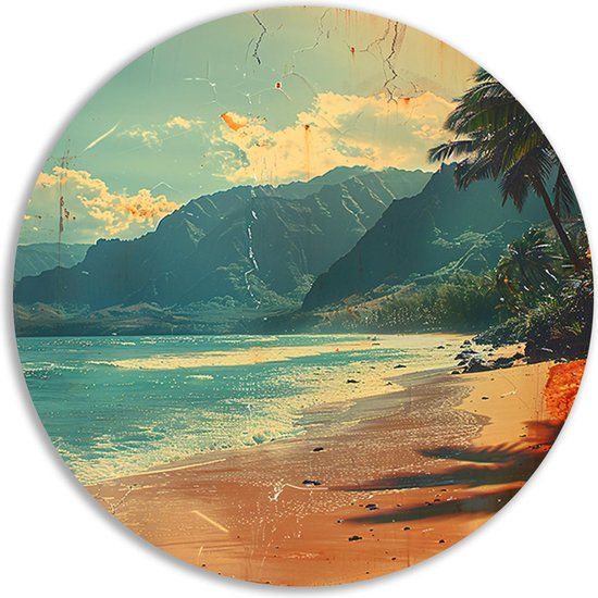 Merkloos / Sans marque Strand Muurcirkel Palmbomen - 60x60cm - Forex - Modern