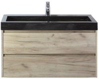 BES LED Dante Badmeubelset 100 cm - Craft Oak - Wastafel Hardsteen Wit Lucca
