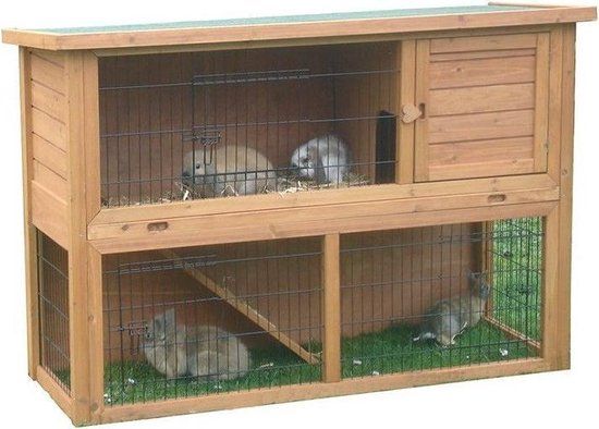 Gebr de boon Boon Konijnenhok met ren en plastic lade - Bruin