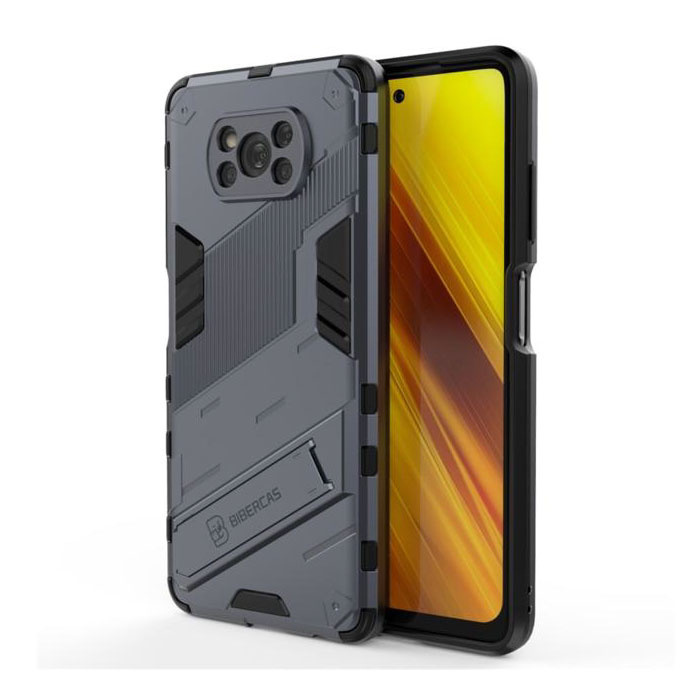 BIBERCAS BIBERCAS Xiaomi Mi 11 Pro Hoesje met Kickstand - Shockproof Armor Case Cover TPU Grijs