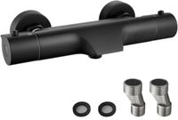 Merkloos PromoHome Waterval badkraan met thermostaat, zwart, 2 uitlaten, 38°C veiligheidsknop, 150 mm