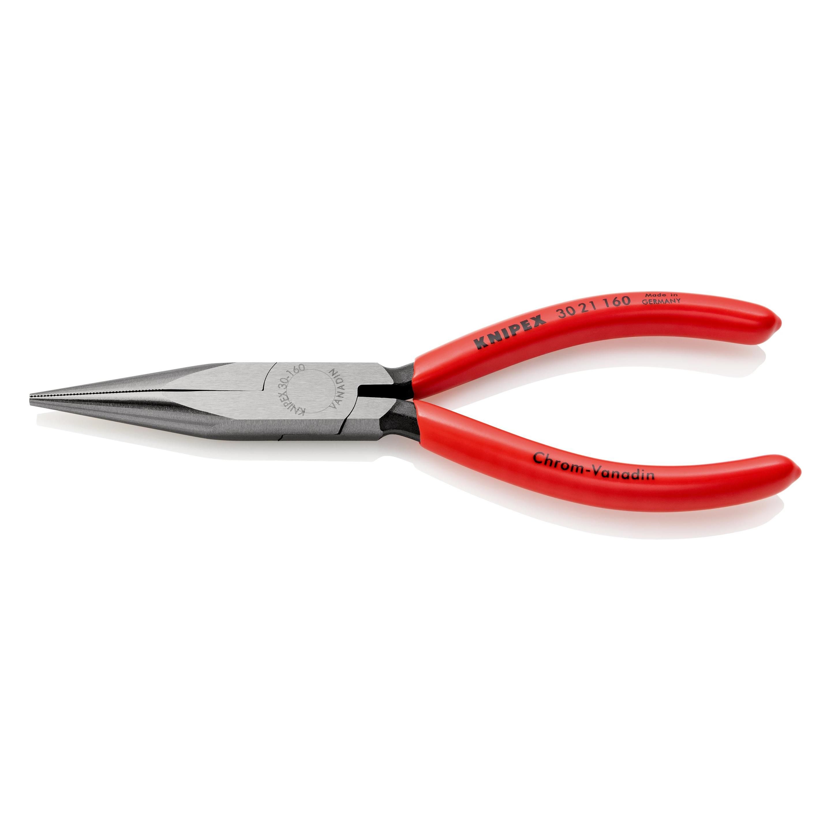 Knipex Tang met lange neus DIN ISO 5745 L.160mm lange platte ronde bekken zwart atram. hoofdpol. gecoat