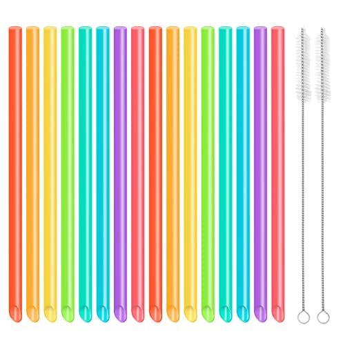 CoKeeSun 16 stuks Bubble Tea rietjes, herbruikbaar plastic, gekleurd, met reinigingsborstels (26 cm x 1 cm)