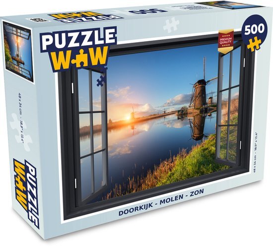 MuchoWow Puzzel Doorkijk - Molen - Zon - Legpuzzel - Puzzel 500 stukjes - Sinterklaas cadeautjes - Sinterklaas voor grote kinderen