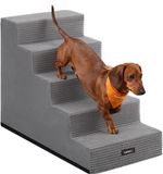 Songmics Feandrea Hondentrap, 5 Treden Huisdiertrap van Spons, 76 x 40 x 57 cm | Voor Kleine en Oudere Honden, met Antislip en Wasbare Hoes, Duif grijs, BADDI Collectie PPS025GD01