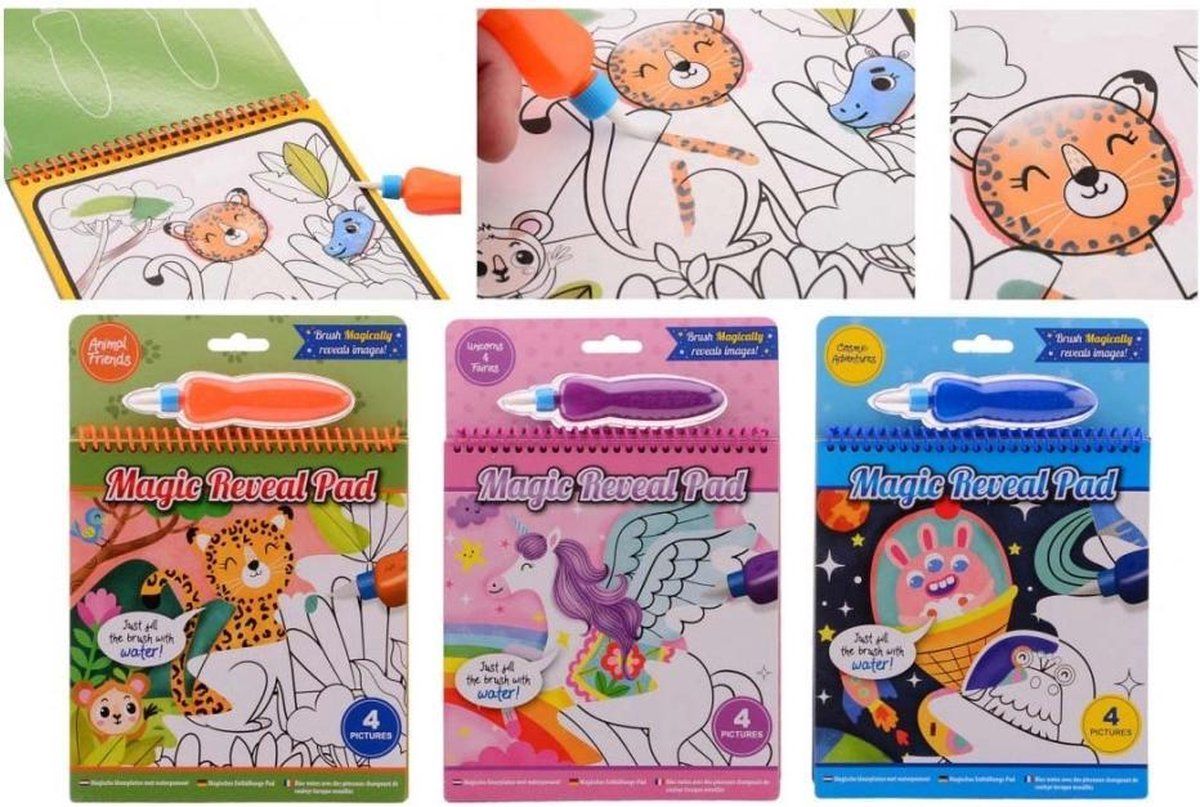 Johntoy Magisch Tekenblok met Waterkwast | 25,5 cm | Multi color