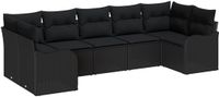 vidaXL Tuinbank - Set - 7-zits - Zwart - Polyrattan