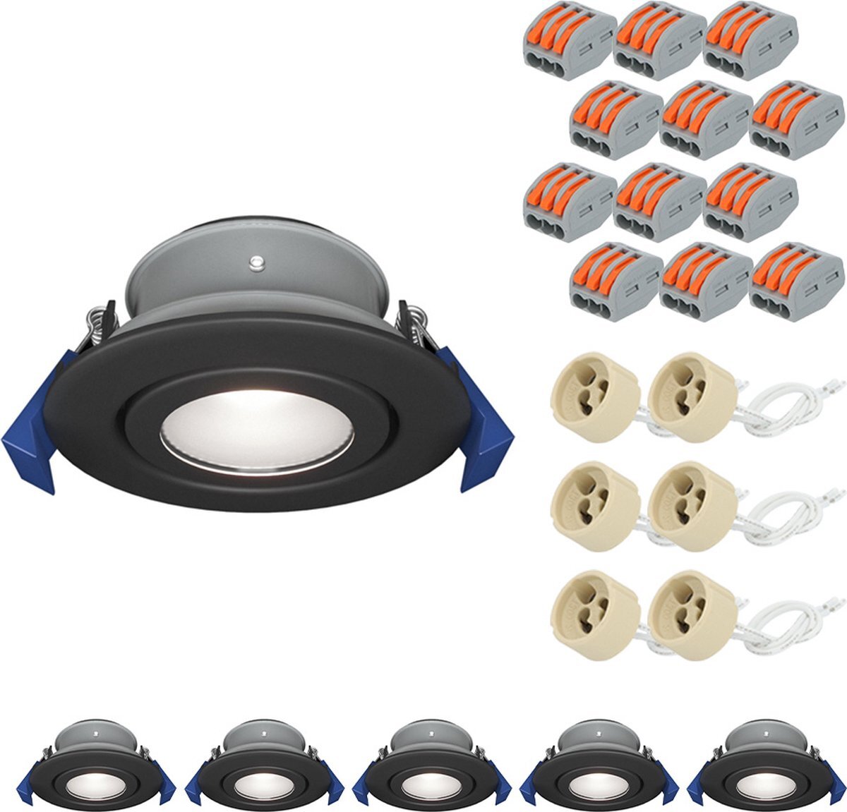 HOFTRONIC Set van 6 Peru LED inbouwspots - Kantelbaar armatuur - GU10 fitting - IP65 waterdicht - LED inbouwspot badkamer en buiten - Zwart