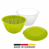 Olympia Westmark Slakom/serveerschaal met deksel en zeef/vergiet, 3-delig, inhoud: 4,4 l, kunststof, BPA-vrij, Olympia, kleur: doorzichtig/groen