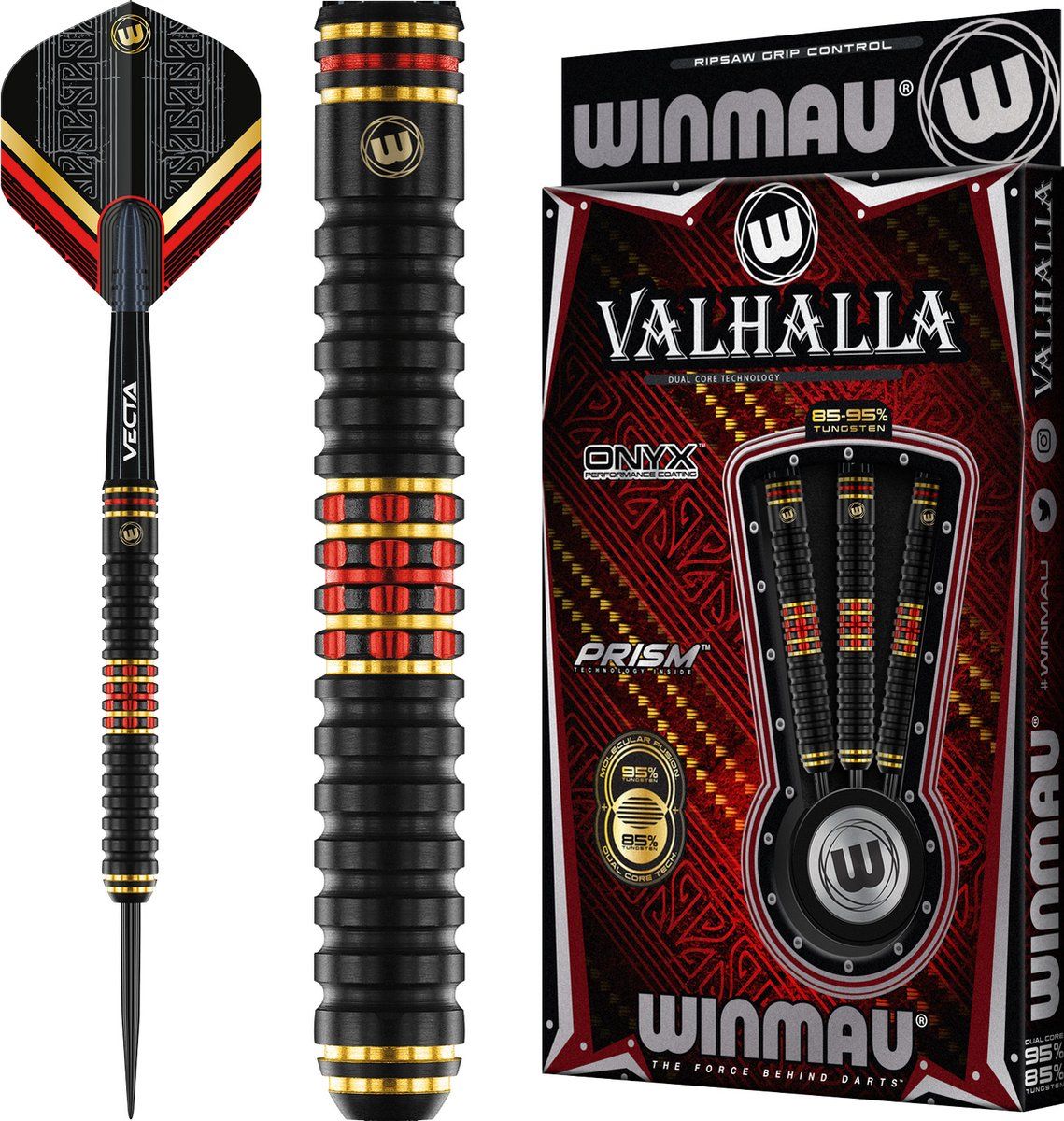 WINMAU Valhalla Steeltip Dartpijlen - 22g - Zwart/Rood/Goud