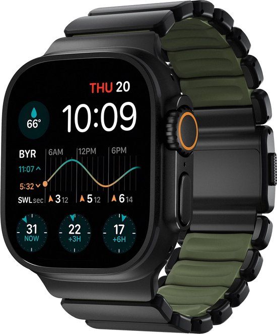 Nomad Stratos Horlogeband Zwart Hardware 45/46/49mm – Groen