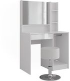 Vicco Kaptafel Sherry, Wit/Wit Hoogglans, 89.8 cm met spiegel en kruk
