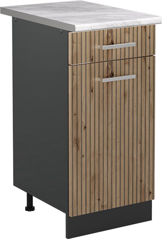Vicco Keukenonderkast R-Line, Artisanaal eiken/Antraciet, 40 cm marmer werkblad