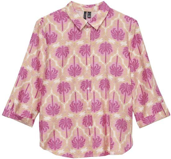 Vero Moda Blouse Vmevelijn 3/4 Shirt Exp 10349830 Snow White/sachet Pink Palm Dames Maat - L