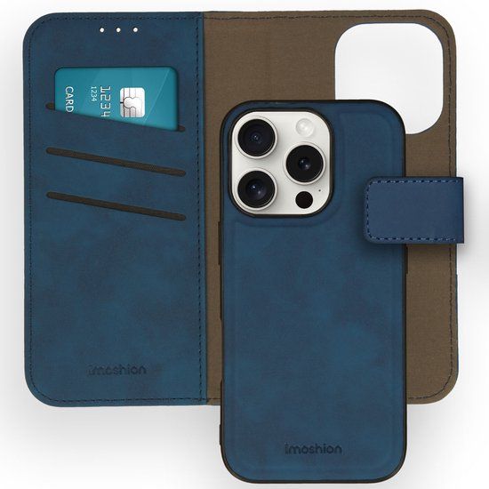 imoshion Hoesje - Geschikt voor Apple iPhone 16 Pro - Uitneembare 2-in-1 Luxe Bookcase - Blauw