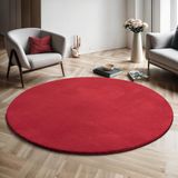 the carpet RELAX – Extra Zacht & Wasbaar Vloerkleed tot 30°C met Antislip Onderzijde – Fluweelachtige Structuur – Voor Slaapkamer of Woonkamer – Rood, rond 120 cm