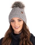 Vivisence Dames Wintermuts - Zacht Gebreid Met Pompon Van Imitatiebont En Warme Fleecevoering Antistatisch Voor Het Haar - Houdt Je Hoofd Comfortabel En Beschermd Tijdens Koude Winterdagen En Dagelijks Buitenleven - Lichtgrijs