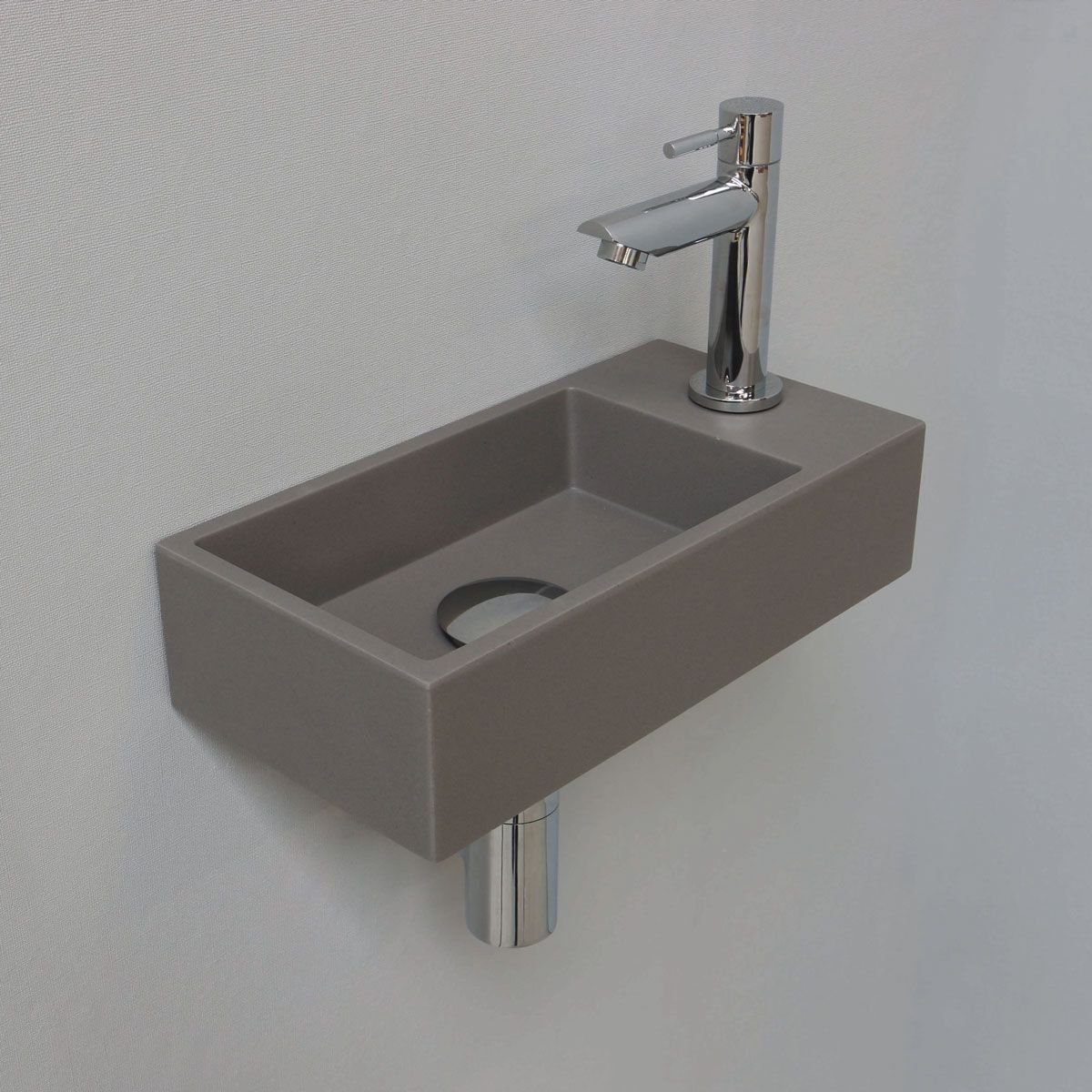 Ink Fonteinset Versus Rechthoek Rechts 36x18x9cm Quartz Betonlook Toiletkraan Sifon Plug Glans Chroom
