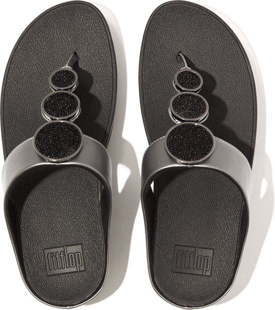 FitFlop Halo Bead-Circle Metallic Toe-Post Sandals ZWART - Maat 39