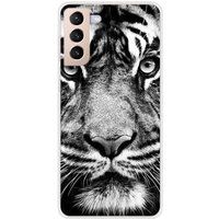 Samsung Galaxy S21 Plus Tigre blanc et noir Bedrukt siliconen hoesje