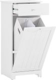SoBuy BZR21-II-W Smalle Badkamerkast met Wasmand – Wasgoedkast met Lade & Uitneembare Waszak – Badkamermeubel Wit, 40x90x38cm