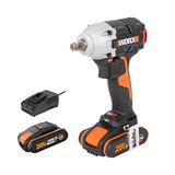 WORX WX272 Nitro Borstelloze accu-slagmoersleutel, 20 V - 300 Nm, met variabele 3 versnellingen en ledlicht, ideaal voor diverse schroefwerkzaamheden, met accu, oplader en koffer