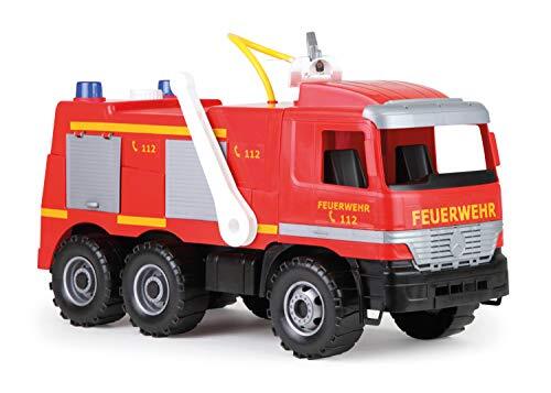 Lena 02058 - Starke Riesen Mercedes Benz Actros brandweerwagen, Giga Trucks brandweerauto ca. 65 cm, blusvoertuig met 3 assen, 1,5 l tank en waterkanonnen tot 8 meter, voor kinderen vanaf 3 jaar, rood