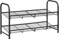 SONGMICS Schoenenrek met 2 planken, stapelbare schoenenorganizer, voor maximaal 8 paar schoenen, van staal, voor hoge hakken, gymschoenen, pantoffels, zwart