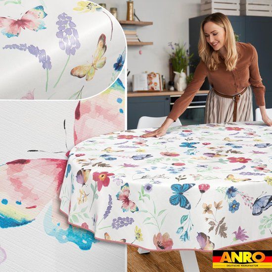 ANRO Tafelkleed Vlinders Meerkleurig Ovaal 160x140cm