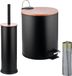 Merkloos Relaxdays Badkamerset - Prullenbak 5L, Toiletborstel & Houder, Metaal/Bamboe, Zwart