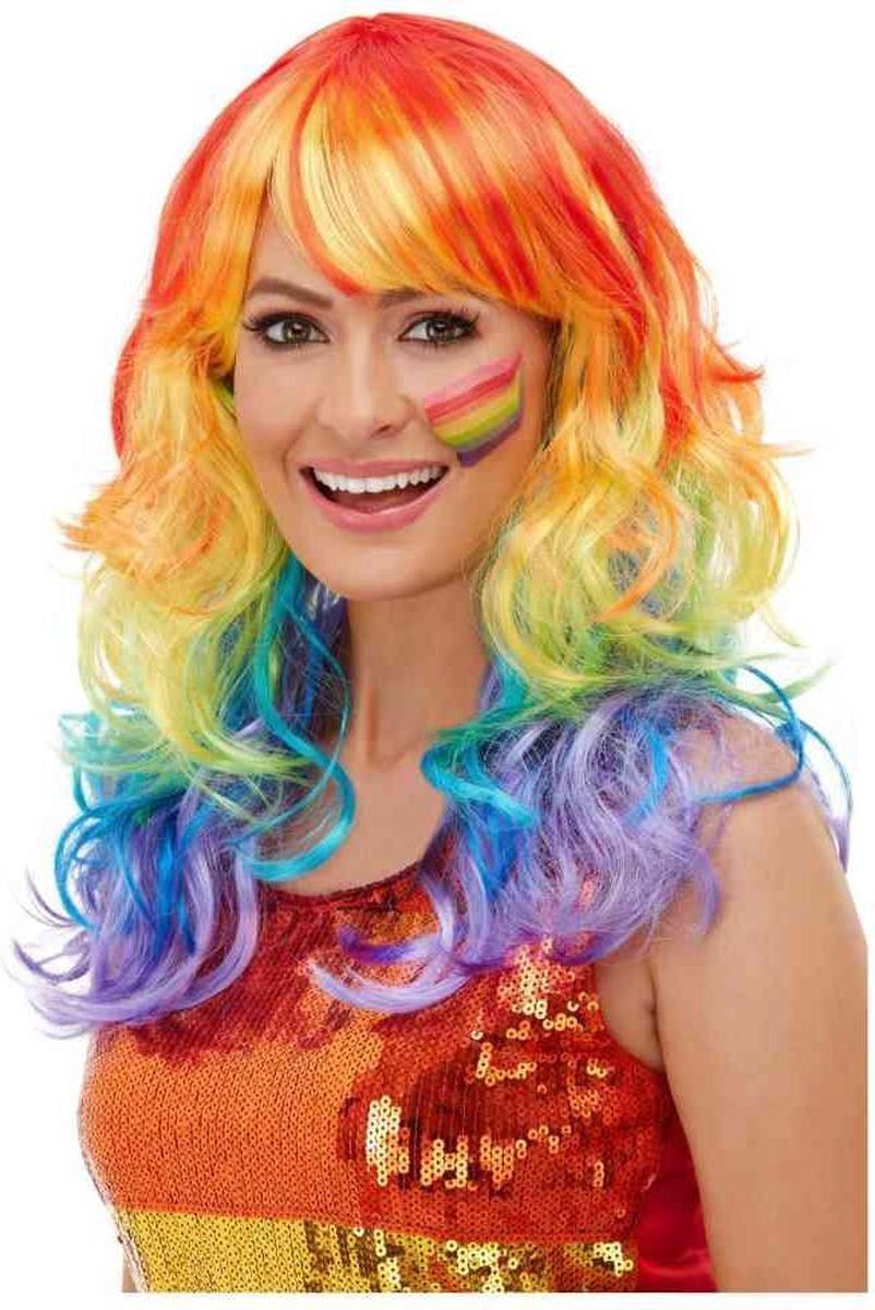 Smiffys Pruik Rainbow Glam Regenboog