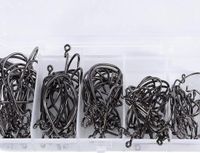 OEM Shenzhen Haorui Industrial Technology Co., Ltd. 100 Stks-doos Koolstofstaal Vishaken Prikkeldraad Brede Gap Offset Jig Worm Zachte Aas Jigging Haak Voor Texas Rigs - Maat 2 #1 #1/0 #2/0 #3/0 # Zwart