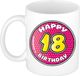 Bellatio Decorations Mok - 18 jaar - Roze - 300 ml - Keramiek
