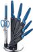 Michelino Set de couteaux 8 pièces avec bloc à couteaux – Set de couteaux de cuisine – Couteau de chef – Couteau à pain – Couteau à viande – Couteau d'office – Ciseaux de cuisine – Fusil – Support en acrylique – Bleu