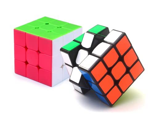 MAGIC SELECT Magische kubus, 3 x 3 cm, zwart + emmer, zelfklevend, 3 x 3 neonkleuren, dobbelstenen Yong, speelgoed, 3D-puzzel, voor kinderen en volwassenen.